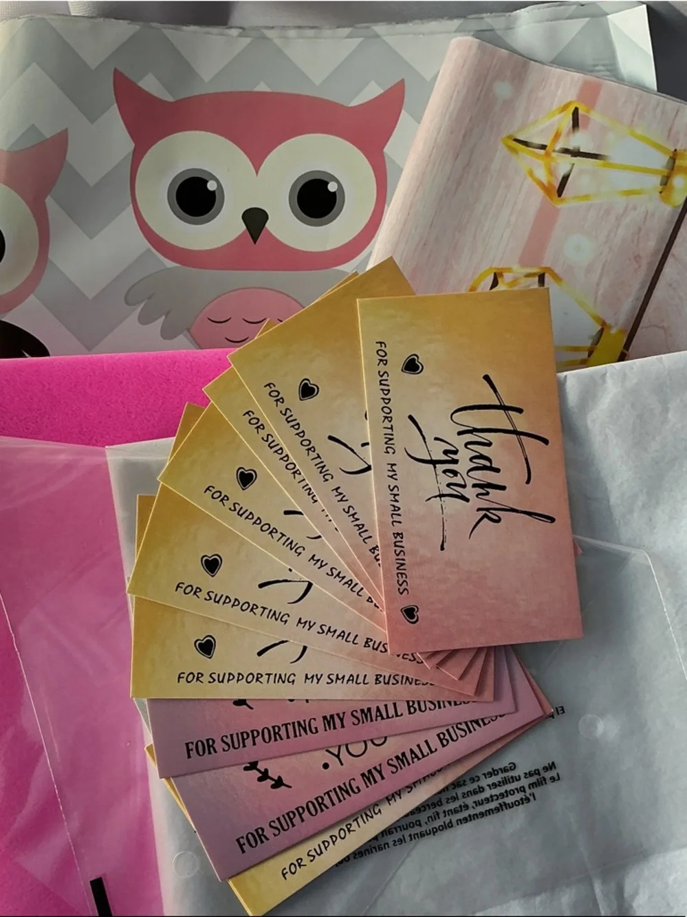 ⭐ Pink Owl Reseller Shipping Bundle Poly Mailers Cards & Packaging